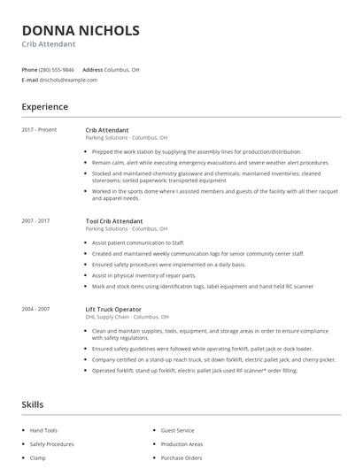 Crib Attendant Resume