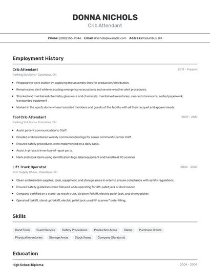 Crib Attendant Resume