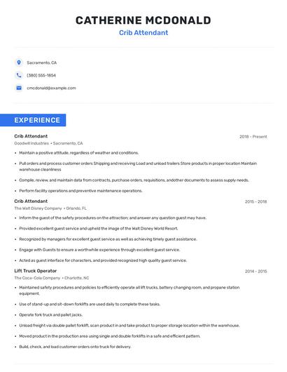 Crib Attendant Resume