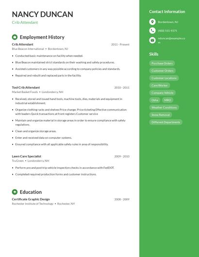 Crib Attendant Resume