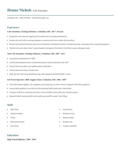 Crib Attendant Resume