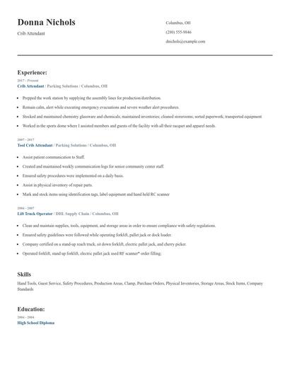Crib Attendant Resume