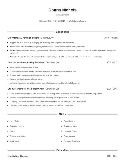 Crib Attendant Resume