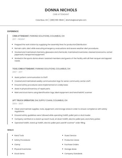Crib Attendant Resume