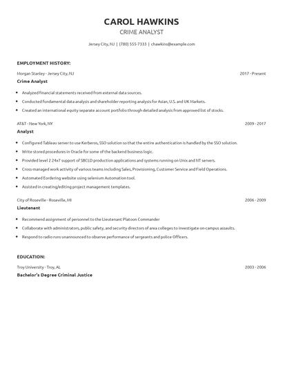 Crime Analyst Resume