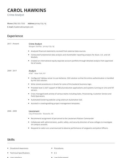 Crime Analyst Resume