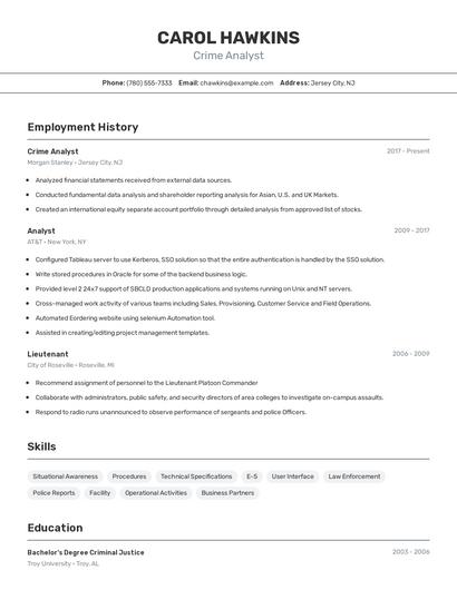Crime Analyst Resume