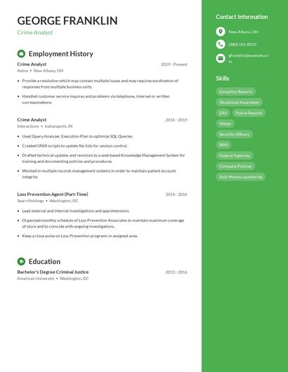 Crime Analyst Resume