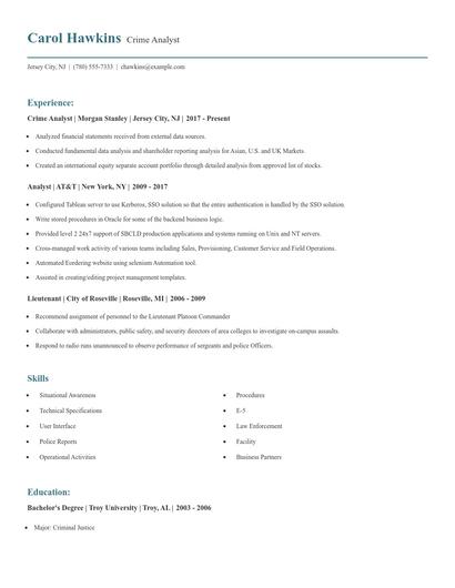 Crime Analyst Resume