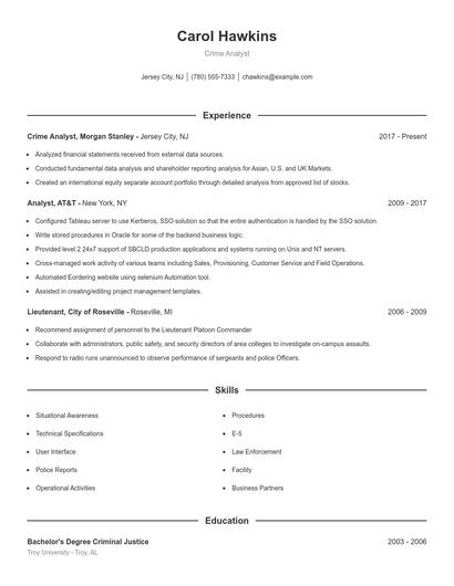 Crime Analyst Resume