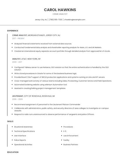 Crime Analyst Resume