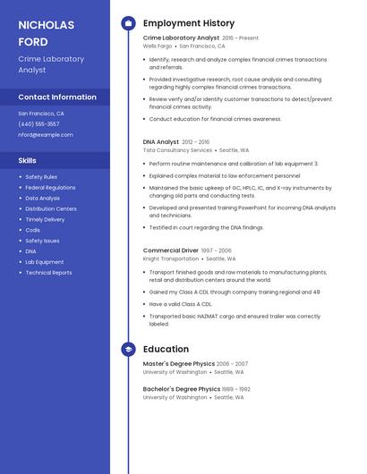 Crime Laboratory Analyst Resume