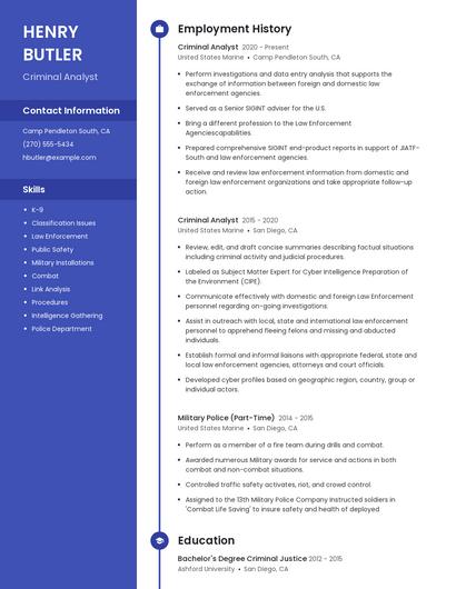 Criminal Analyst Resume