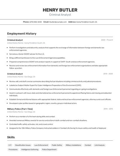 Criminal Analyst Resume