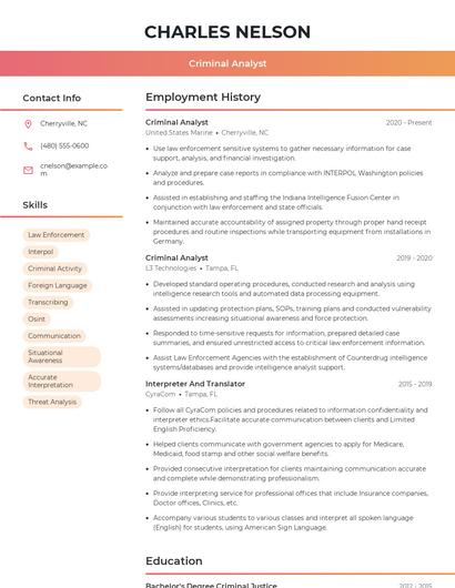 Criminal Analyst Resume