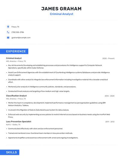 Criminal Analyst Resume