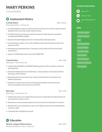 Criminal Analyst Resume