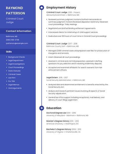 Criminal Court Judge Resume