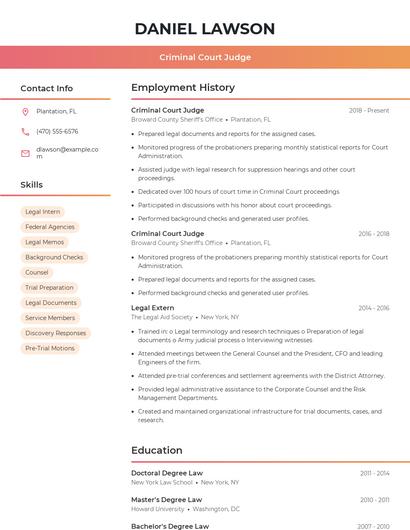 Criminal Court Judge Resume