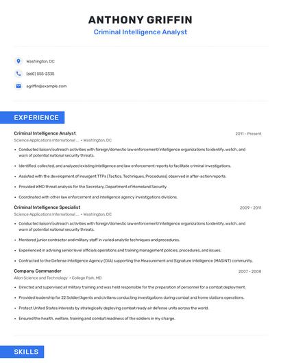Criminal Intelligence Analyst Resume
