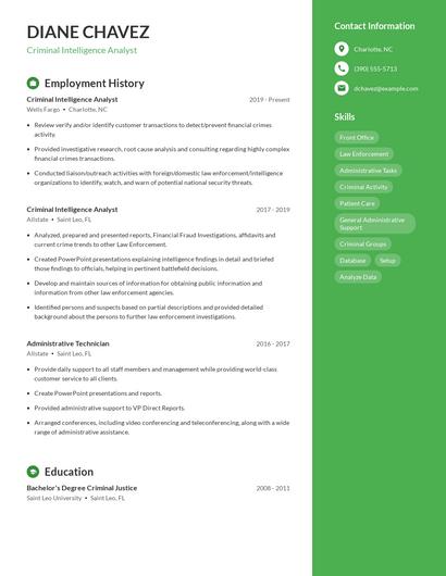 Criminal Intelligence Analyst Resume
