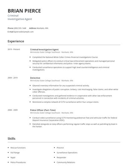 Criminal Investigative Agent Resume