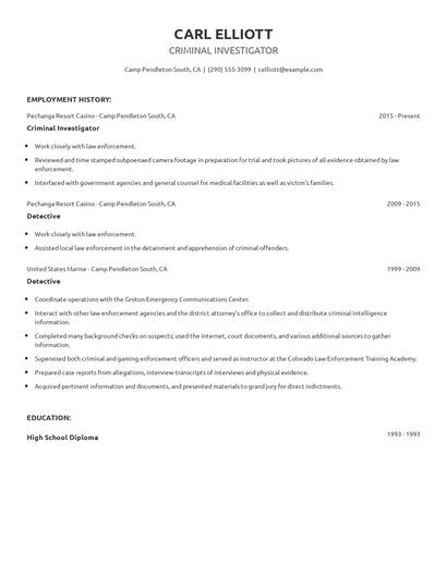 Criminal Investigator Resume