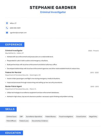 Criminal Investigator Resume