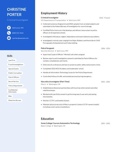 Criminal Investigator Resume