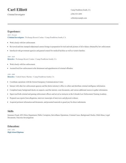 Criminal Investigator Resume