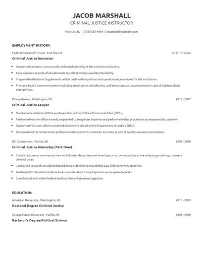 Criminal Justice Instructor Resume