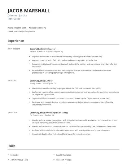 Criminal Justice Instructor Resume