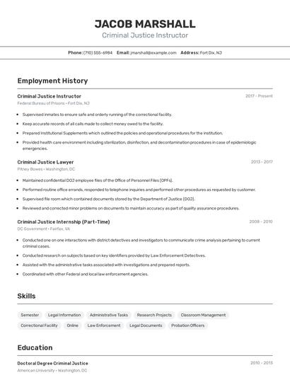 Criminal Justice Instructor Resume