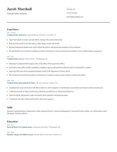 Criminal Justice Instructor Resume
