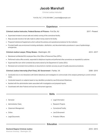 Criminal Justice Instructor Resume