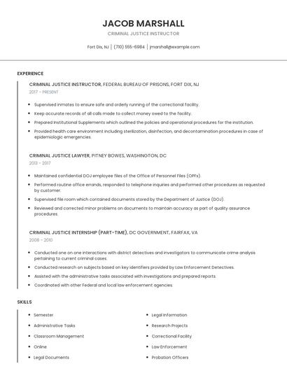 Criminal Justice Instructor Resume