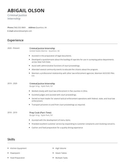 Criminal Justice Internship Resume