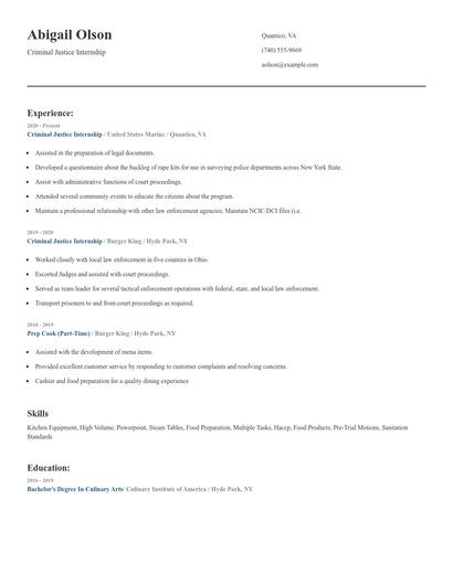 Criminal Justice Internship Resume