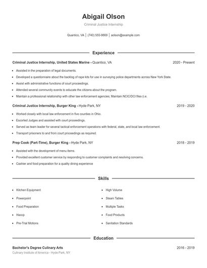Criminal Justice Internship Resume