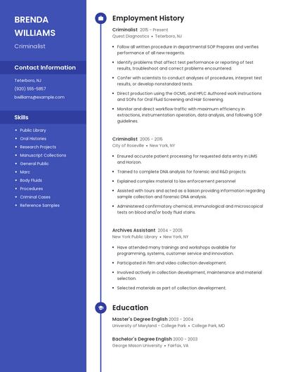 Criminalist Resume