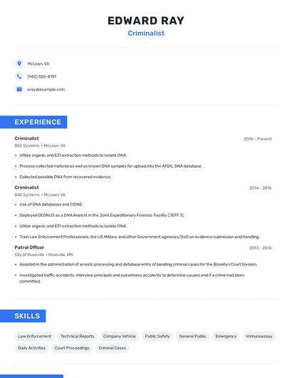 Criminalist Resume