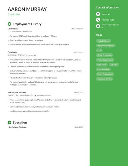 Criminalist Resume