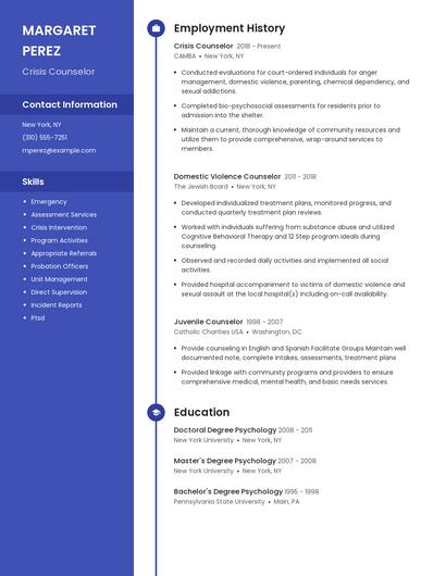 Crisis Counselor Resume