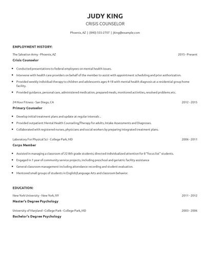 Crisis Counselor Resume