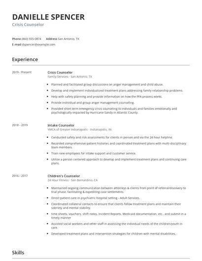 Crisis Counselor Resume