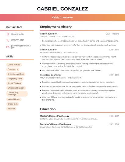 Crisis Counselor Resume