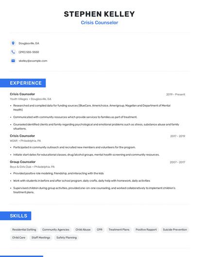 Crisis Counselor Resume