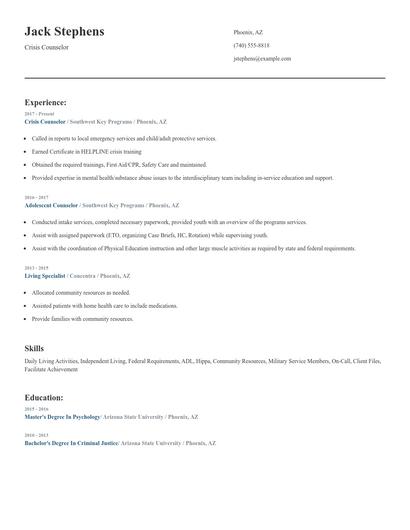 Crisis Counselor Resume