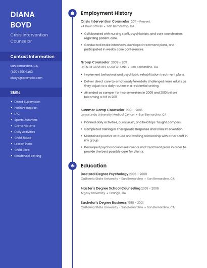 Crisis Intervention Counselor Resume