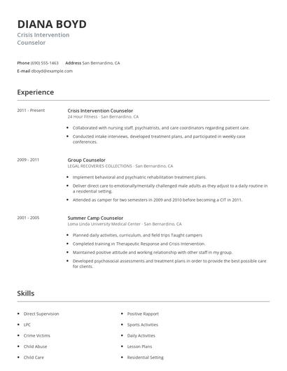Crisis Intervention Counselor Resume